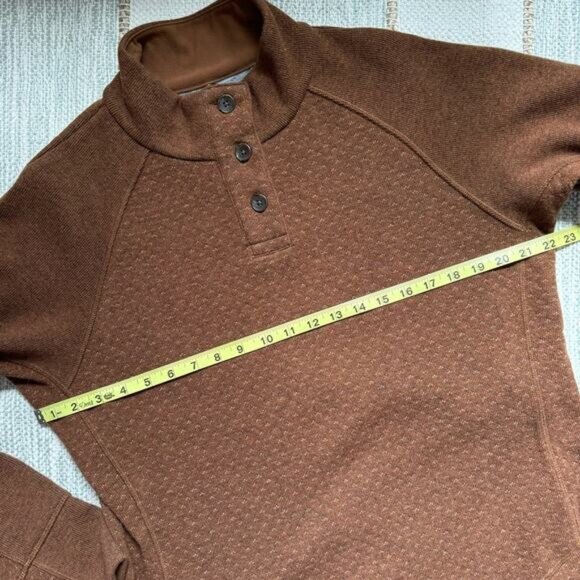 Prana Frozen Falls Sepia Brown Recycled Wool Blend 1/4 Button Pullover Sweater L - Picture 6 of 9